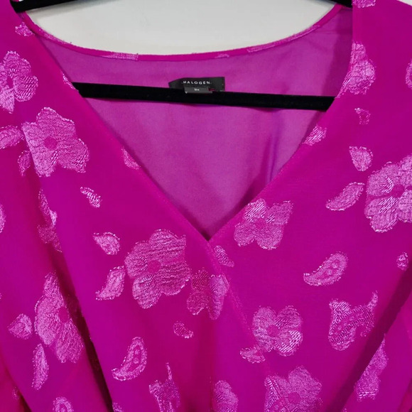 Halogen Womens Size 2X Long Sleeve Metallic Fil Coupé Faux Wrap Blouse V-Neck - Picture 4 of 6